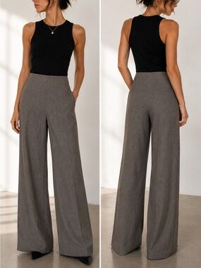 Vera Wang Charcoal Gray Linen Blend Wide Leg Trousers 90s Minimalist vtg